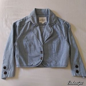 Blue and white stripe cropped jacket